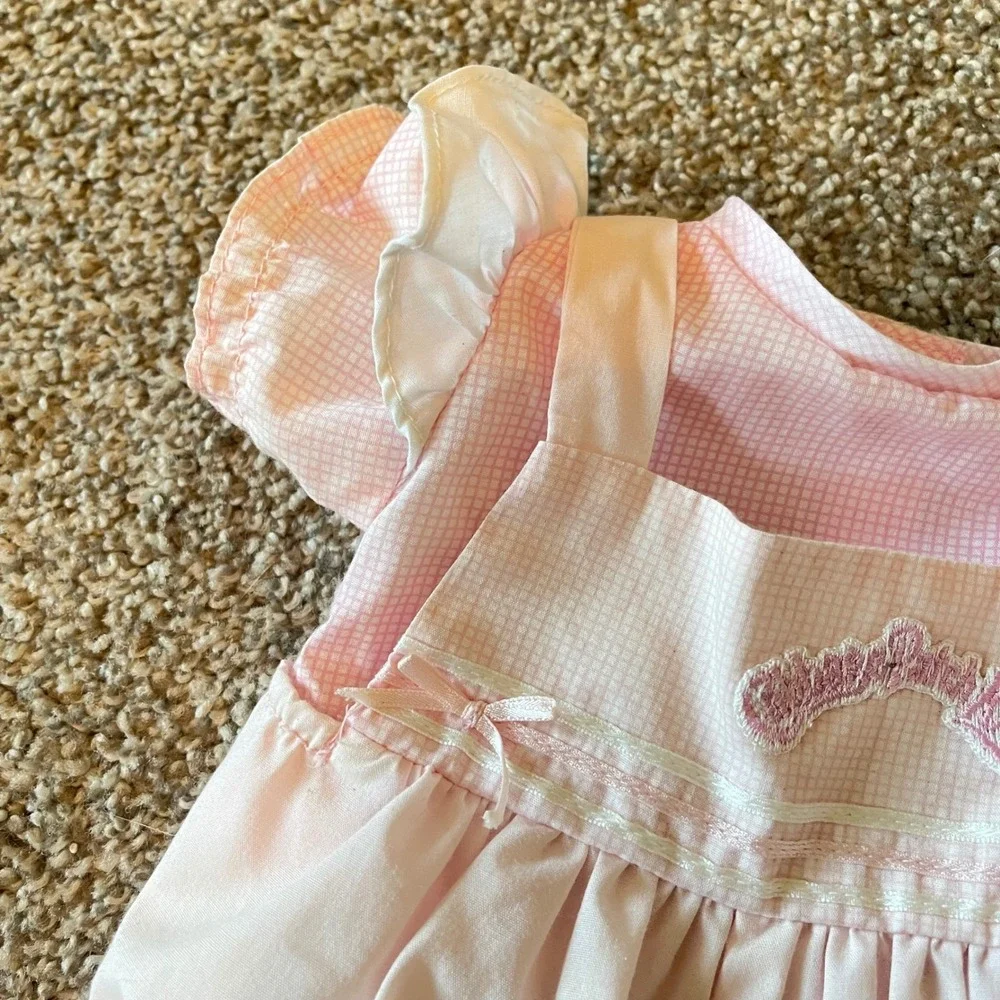 Vtg Cabbage Patch gingham Pink White Doll Dress Bloomers Shorts Bows Coleco 2 pc